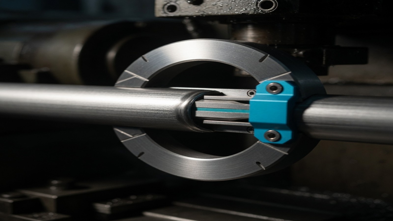 Circular steel latch clamping a conduit: SwarmLatch Channel.